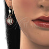 Oro Laminado Dangle Earring, Gold Filled Style Guadalupe Design, with Garnet Crystal, Polished, Golden Finish, 02.351.0029