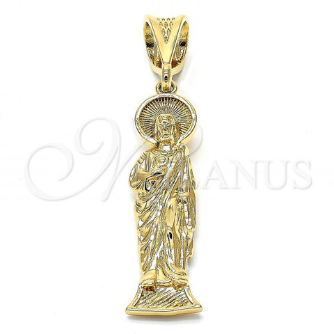 Oro Laminado Religious Pendant, Gold Filled Style Jesus Design, Diamond Cutting Finish, Golden Finish, 05.185.0002