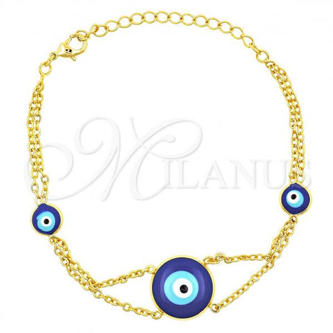 Oro Laminado Fancy Bracelet, Gold Filled Style Evil Eye Design, with Sapphire Blue Opal, Polished, Golden Finish, 03.60.0118.07