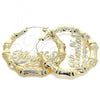 Oro Laminado Extra Large Hoop, Gold Filled Style Nameplate and Bamboo Design, Polished, Golden Finish, 02.60.0152.85