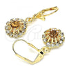 Oro Laminado Dangle Earring, Gold Filled Style with Champagne and White Crystal, Polished, Golden Finish, 02.122.0113.4