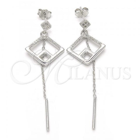 Sterling Silver Long Earring, with White Micro Pave, Polished, Rhodium Finish, 02.186.0086