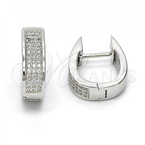 Sterling Silver Huggie Hoop, with White Micro Pave, Polished, Rhodium Finish, 02.174.0061.15