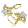 Oro Laminado Dangle Earring, Gold Filled Style Butterfly Design, Polished, Tricolor, 02.351.0083
