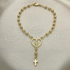 Oro Laminado Bracelet Rosary, Gold Filled Style Guadalupe and Cross Design, Polished, Golden Finish, 09.213.0031.08