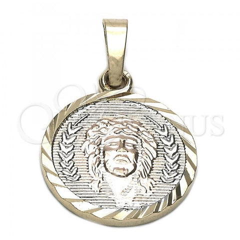 Oro Laminado Religious Pendant, Gold Filled Style Jesus Design, Diamond Cutting Finish, Tricolor, 05.163.0026.1