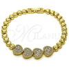 Oro Laminado Fancy Bracelet, Gold Filled Style Heart Design, with White Cubic Zirconia, Polished, Golden Finish, 03.283.0487.07