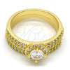 Oro Laminado Wedding Ring, Gold Filled Style Duo Design, with White Cubic Zirconia, Polished, Golden Finish, 01.99.0035.07 (Size 7)