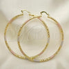 Oro Laminado Extra Large Hoop, Gold Filled Style Diamond Cutting Finish, Tricolor, 02.213.0246.70