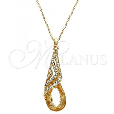 Oro Laminado Pendant Necklace, Gold Filled Style Teardrop and Rolo Design, with Crystal and Aurore Boreale Swarovski Crystals, Polished, Golden Finish, 04.239.0037.9.16
