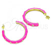 Oro Laminado Stud Earring, Gold Filled Style Star Design, with White Cubic Zirconia, Dark Pink Enamel Finish, Golden Finish, 02.362.0005.2