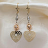 Oro Laminado Long Earring, Gold Filled Style Heart and Tree Design, Polished, Tricolor, 02.213.0450