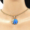 Oro Laminado Fancy Pendant, Gold Filled Style Elephant Design, with Black Crystal, Blue Resin Finish, Golden Finish, 05.380.0119.2