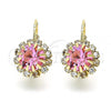 Oro Laminado Leverback Earring, Gold Filled Style Flower Design, with Pink and White Crystal, Polished, Golden Finish, 5.125.009.2
