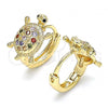 Oro Laminado Huggie Hoop, Gold Filled Style Turtle Design, with Multicolor Micro Pave, Polished, Golden Finish, 02.210.0459.1.12