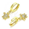 Oro Laminado Huggie Hoop, Gold Filled Style Turtle Design, with White Micro Pave, Polished, Golden Finish, 02.210.0530.15