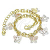 Oro Laminado Charm Bracelet, Gold Filled Style Butterfly Design, Polished, Tricolor, 03.331.0171.08