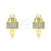 Oro Laminado Huggie Hoop, Gold Filled Style Lock Design, with White Micro Pave, Polished, Golden Finish, 02.210.0595.12