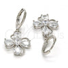 Rhodium Plated Dangle Earring, Flower and Teardrop Design, with White Cubic Zirconia, Polished, Rhodium Finish, 02.217.0054.2