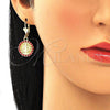 Oro Laminado Dangle Earring, Gold Filled Style San Benito Design, with Garnet Crystal, Polished, Golden Finish, 02.351.0020.2
