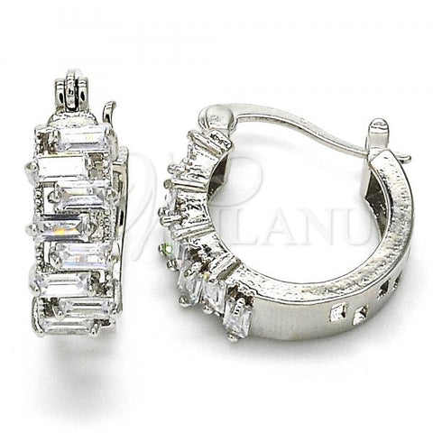Rhodium Plated Small Hoop, with White Cubic Zirconia, Polished, Rhodium Finish, 02.210.0295.6.15