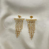 Oro Laminado Long Earring, Gold Filled Style Cluster Design, with White Cubic Zirconia, Polished, Golden Finish, 02.02.0514