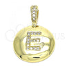 Oro Laminado Fancy Pendant, Gold Filled Style Initials Design, with White Cubic Zirconia, Polished, Golden Finish, 05.341.0005