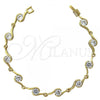 Oro Laminado Fancy Bracelet, Gold Filled Style with White Cubic Zirconia, Polished, Golden Finish, 5.029.009