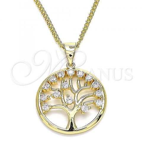 Oro Laminado Pendant Necklace, Gold Filled Style Tree Design, with White Micro Pave, Polished, Golden Finish, 04.156.0312.20