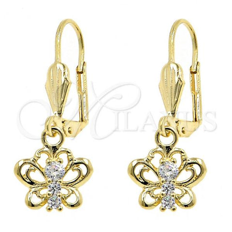 Oro Laminado Dangle Earring, Gold Filled Style Butterfly Design, with White Cubic Zirconia, Polished, Golden Finish, 02.63.2429