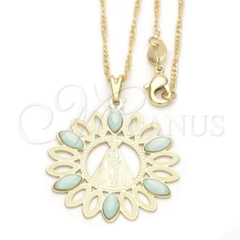 Oro Laminado Pendant Necklace, Gold Filled Style Caridad del Cobre Design, with Aquamarine Opal, Polished, Golden Finish, 04.09.0055.2.18