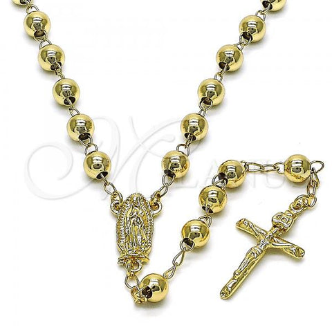 Oro Laminado Medium Rosary, Gold Filled Style Guadalupe and Crucifix Design, Polished, Golden Finish, 09.213.0018.26