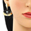 Oro Laminado Long Earring, Gold Filled Style Evil Eye Design, Polished, Golden Finish, 02.331.0030