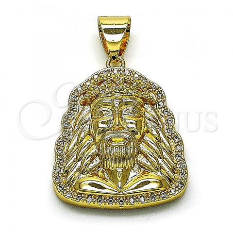 Oro Laminado Religious Pendant, Gold Filled Style Jesus Design, with White Micro Pave, Polished, Golden Finish, 05.342.0111
