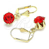 Oro Laminado Leverback Earring, Gold Filled Style with Garnet Crystal, Polished, Golden Finish, 02.122.0112.4