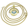 Oro Laminado Pendant Necklace, Gold Filled Style Evil Eye Design, with Multicolor Micro Pave, Turquoise Enamel Finish, Golden Finish, 04.313.0025.20