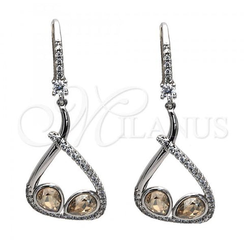 Rhodium Plated Dangle Earring, Teardrop Design, with Golden Shadow Swarovski Crystals and White Cubic Zirconia, Polished, Rhodium Finish, 02.26.0171.2