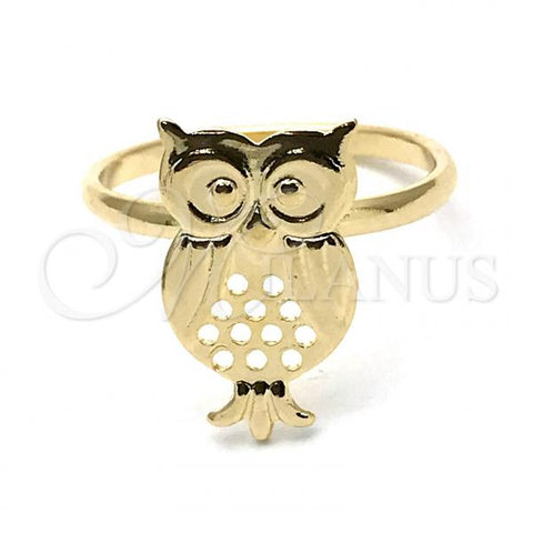 Oro Laminado Elegant Ring, Gold Filled Style Owl Design, Polished, Golden Finish, 01.09.0001.06 (Size 6)