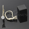 Oro Laminado Leverback Earring, Gold Filled Style with White Cubic Zirconia, Polished, Golden Finish, 5.128.099