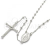 Sterling Silver Thin Rosary, Virgen Maria and Cross Design, Polished, Rhodium Finish, 09.285.0001.28