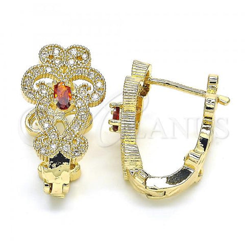 Oro Laminado Huggie Hoop, Gold Filled Style with Garnet and White Cubic Zirconia, Polished, Golden Finish, 02.217.0096.1.15