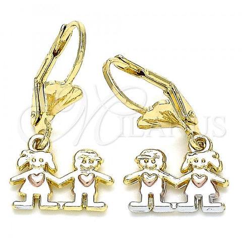 Oro Laminado Dangle Earring, Gold Filled Style Little Boy and Little Girl Design, Polished, Tricolor, 02.351.0080
