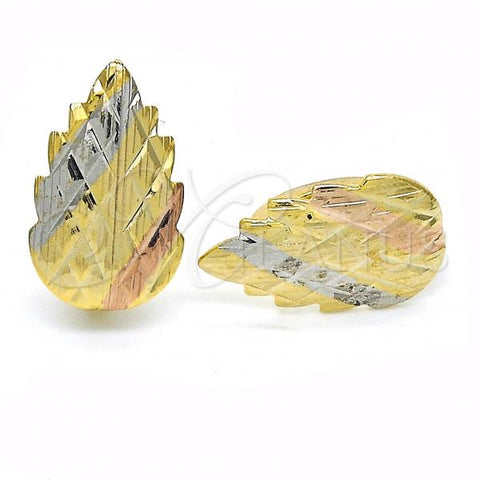 Oro Laminado Huggie Hoop, Gold Filled Style Leaf Design, Polished, Tricolor, 02.163.0060.15