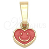 Oro Laminado Fancy Pendant, Gold Filled Style Heart Design, Orange Enamel Finish, Golden Finish, 05.163.0078