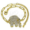 Oro Laminado Fancy Bracelet, Gold Filled Style Paperclip and Elephant Design, with White and Black Micro Pave, Polished, Golden Finish, 03.316.0078.1.07