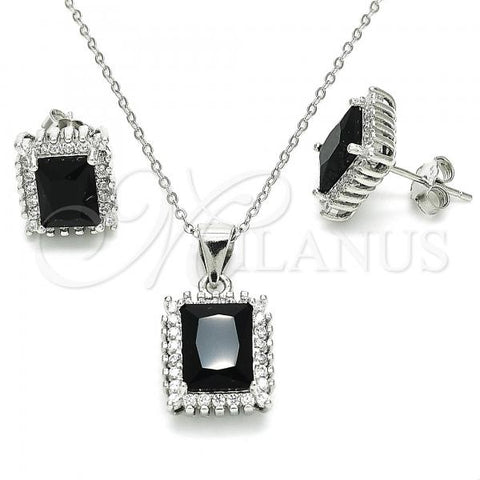 Sterling Silver Earring and Pendant Adult Set, with Black and White Cubic Zirconia, Polished, Rhodium Finish, 10.175.0061.4