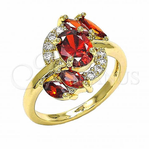 Oro Laminado Multi Stone Ring, Gold Filled Style with Garnet and White Cubic Zirconia, Polished, Golden Finish, 01.283.0014.07 (Size 7)