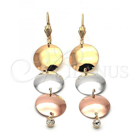 Oro Laminado Long Earring, Gold Filled Style with White Cubic Zirconia, Polished, Tricolor, 5.083.008