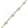 Oro Laminado Fancy Bracelet, Gold Filled Style Elephant and Evil Eye Design, Light Blue Enamel Finish, Golden Finish, 03.213.0141.2.08