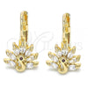 Oro Laminado Leverback Earring, Gold Filled Style Peacock Design, with White and Garnet Cubic Zirconia, Polished, Golden Finish, 02.210.0229